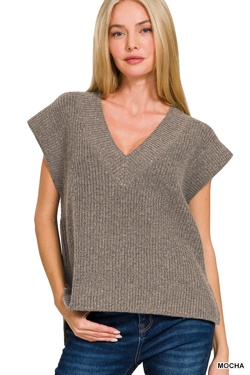 Mocha Marled Sweater Vest Top