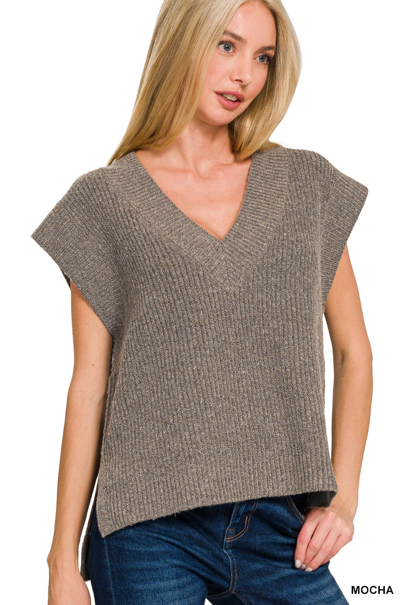 Mocha Marled Sweater Vest Top