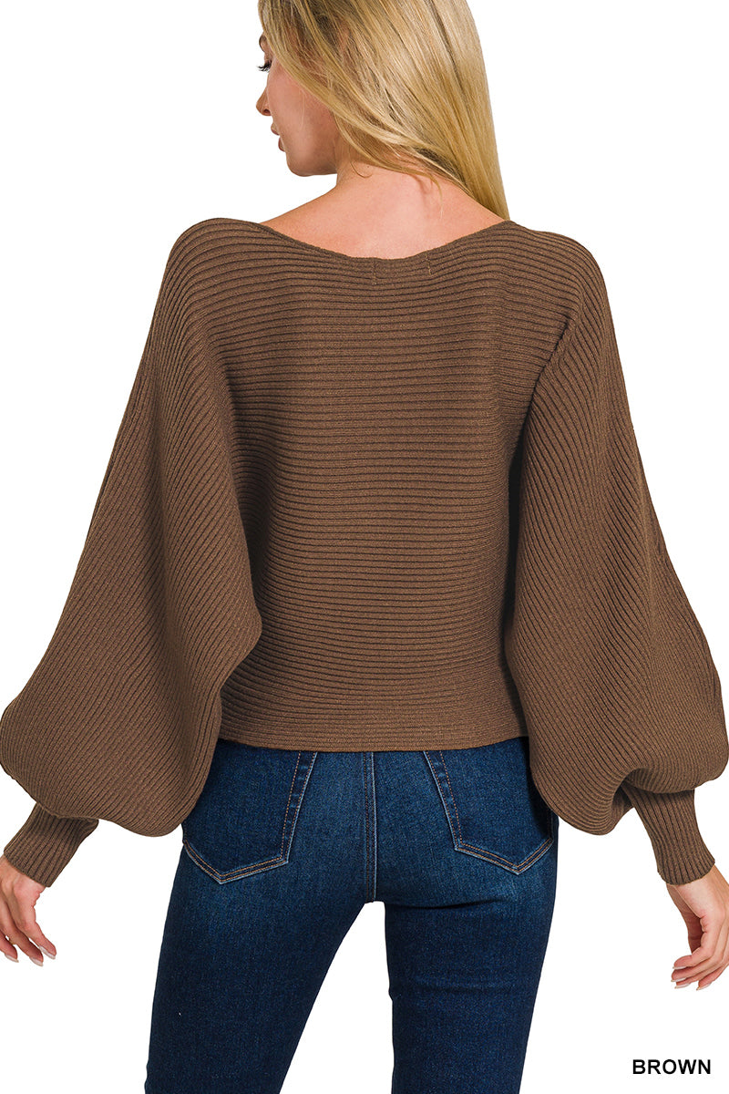 Crossweave Balloon Sleeve Sweater