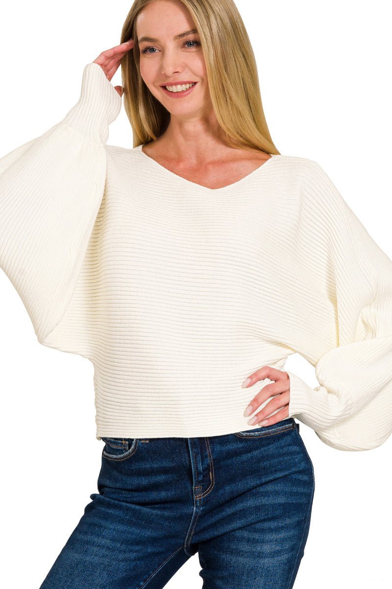 Crossweave Balloon Sleeve Sweater