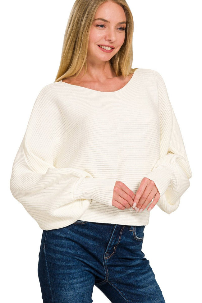 Crossweave Balloon Sleeve Sweater