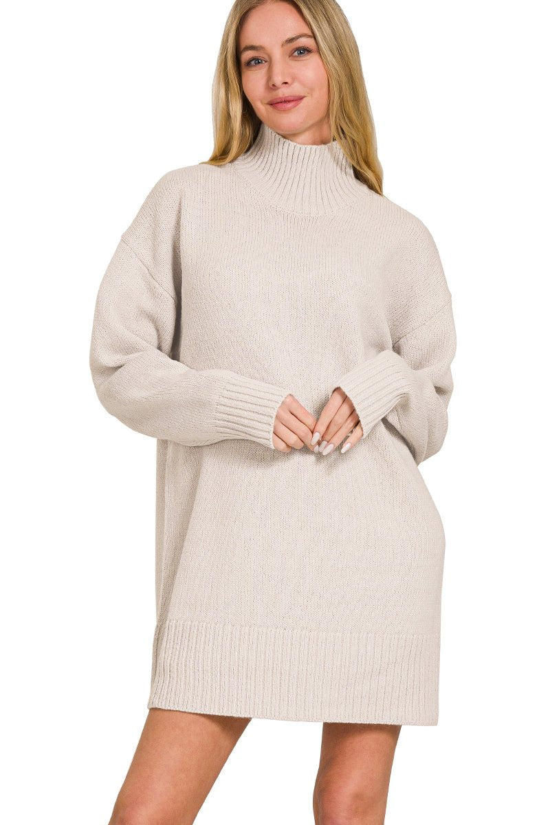 Creamy Grey Turtle Neck Sweater Dress