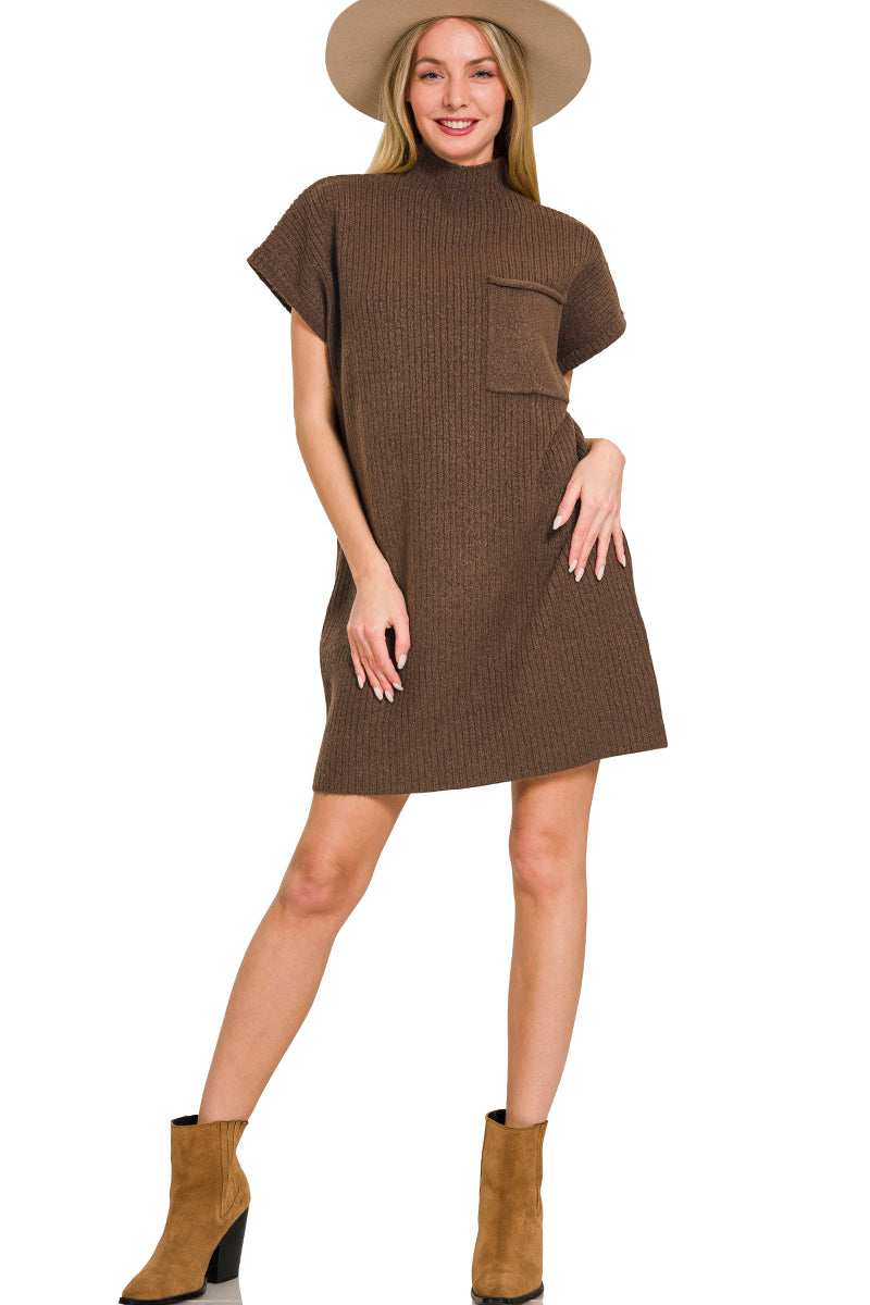 Mock Neck Pocket Sweater Dress