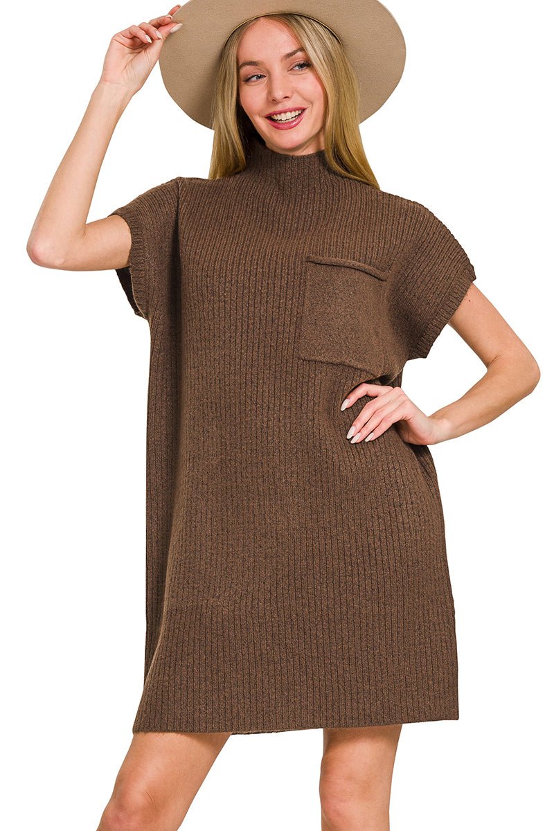 Mock Neck Pocket Sweater Dress