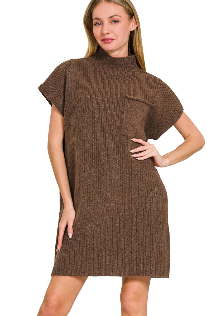 Mock Neck Pocket Sweater Dress