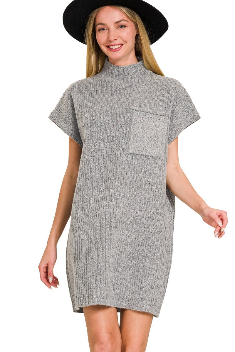 Mock Neck Pocket Sweater Dress