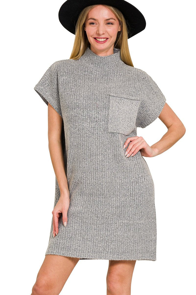 Mock Neck Pocket Sweater Dress