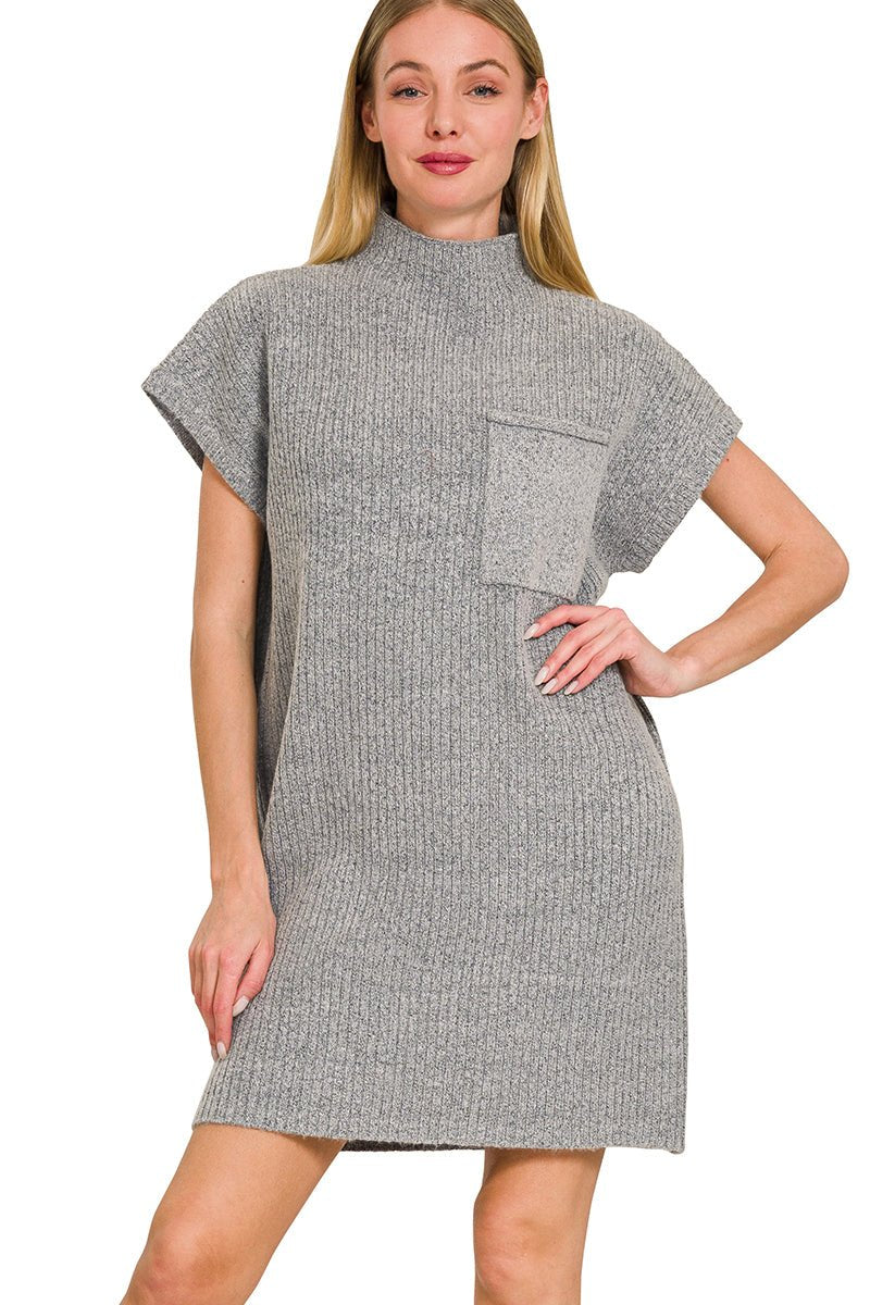 Mock Neck Pocket Sweater Dress