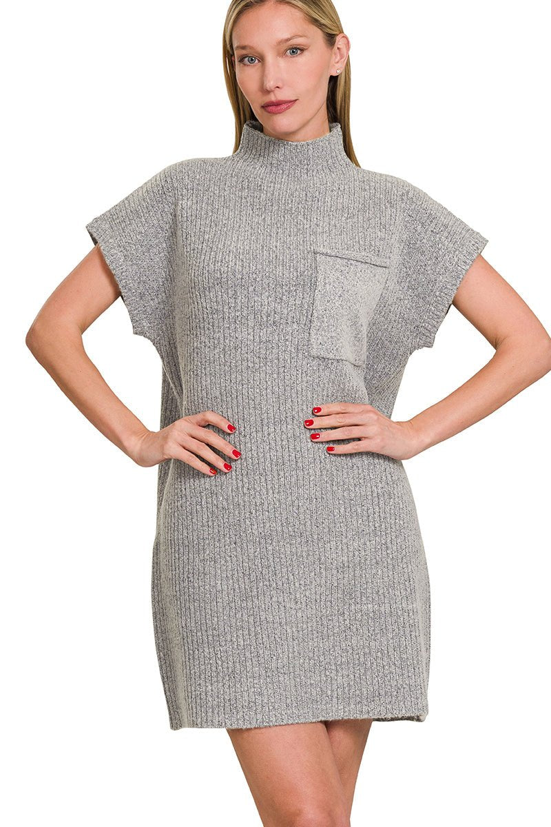 Mock Neck Pocket Sweater Dress