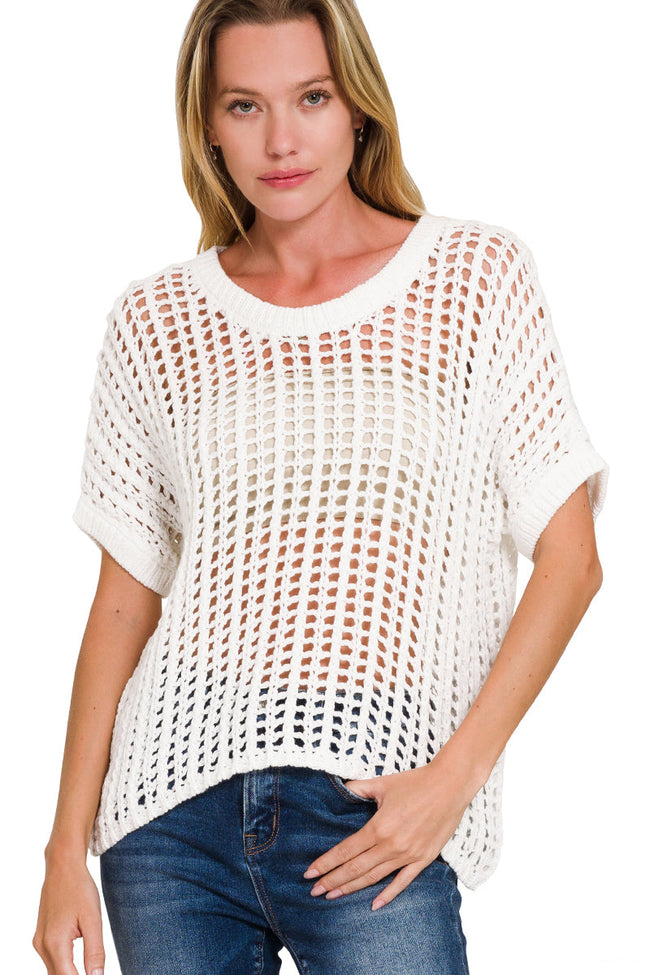 Off White Fish Net Crochet Sweater