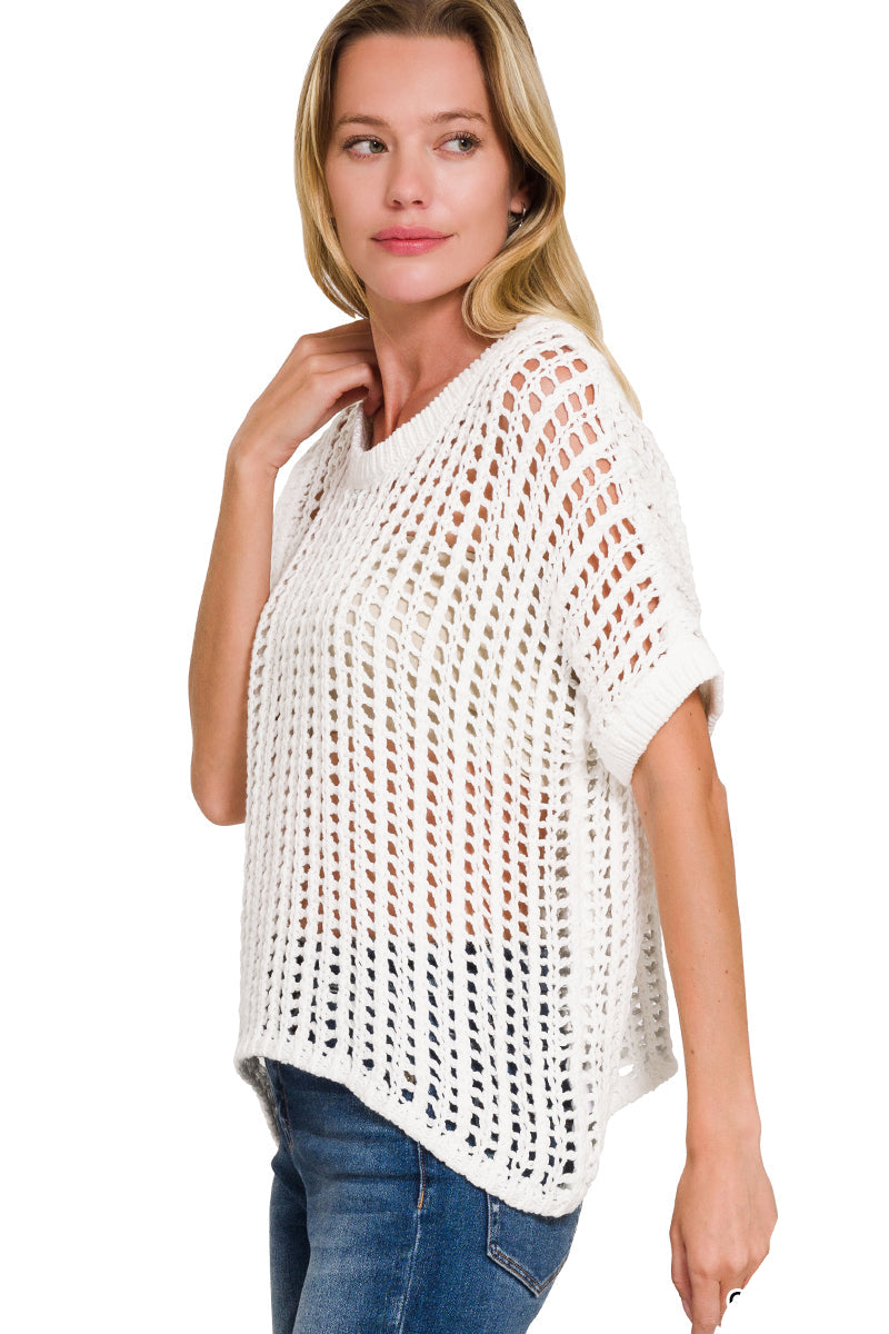 Off White Fish Net Crochet Sweater