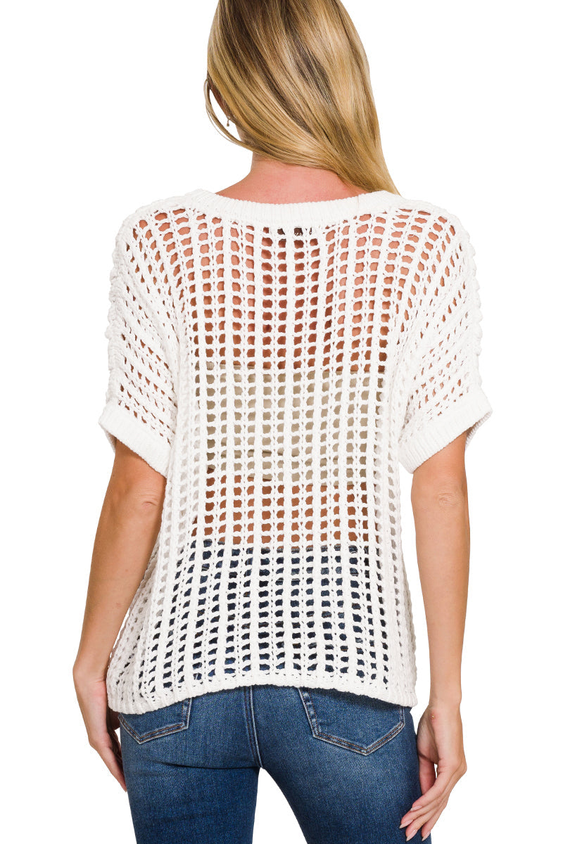 Off White Fish Net Crochet Sweater