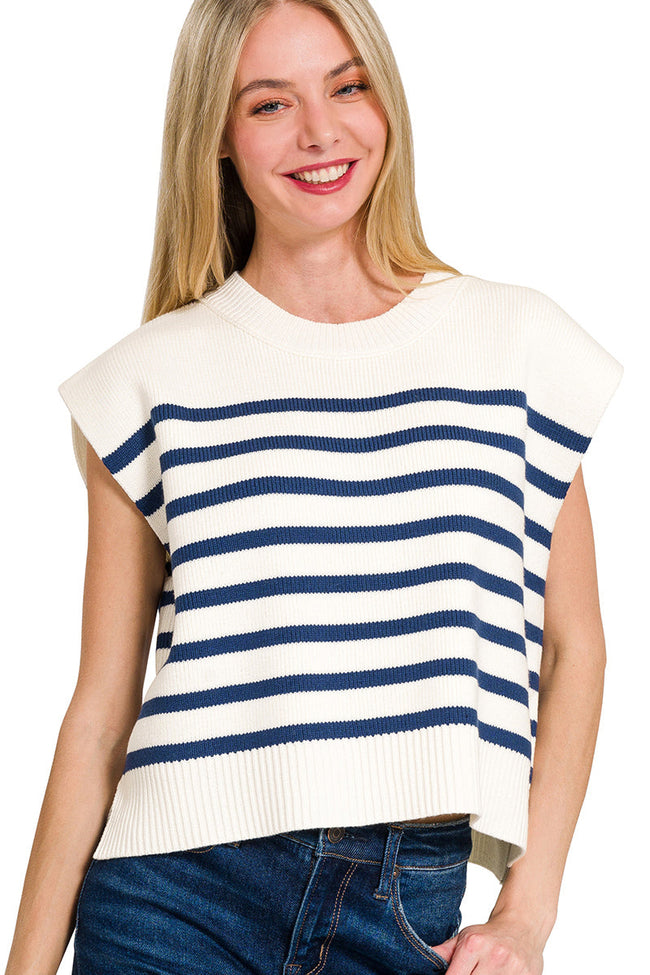 Off White Navy Stripe Sweater Top