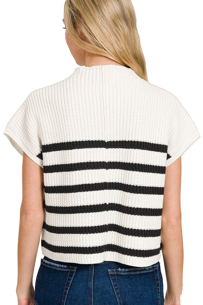 Black Stripe Pocket Sweater Top