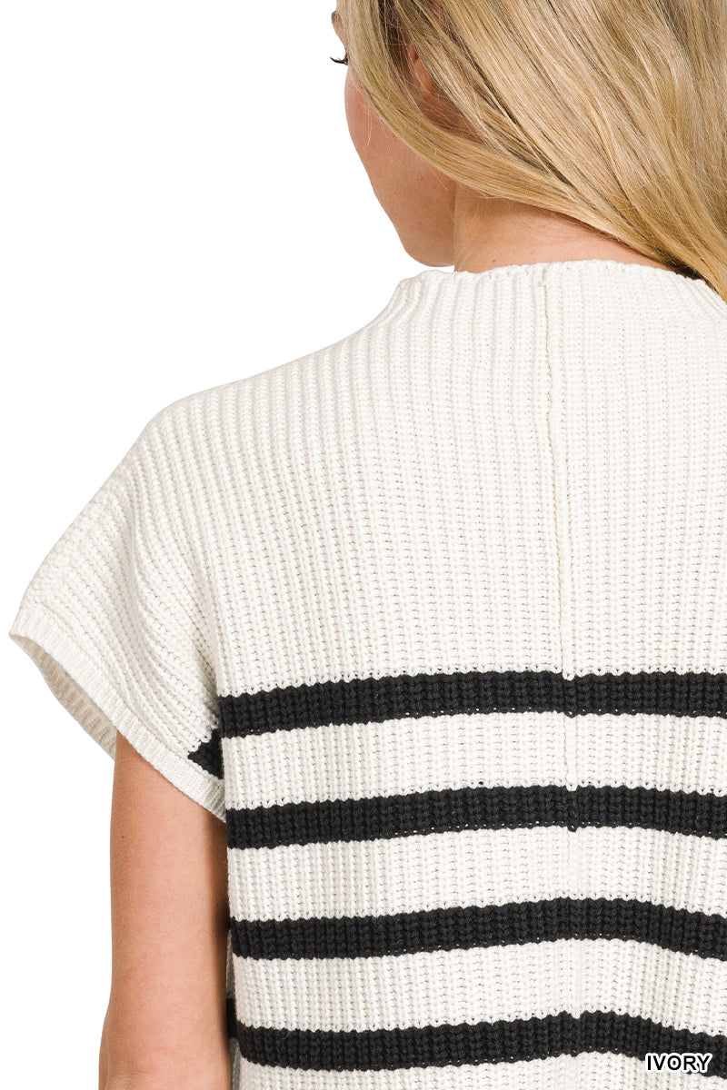 Black Stripe Pocket Sweater Top