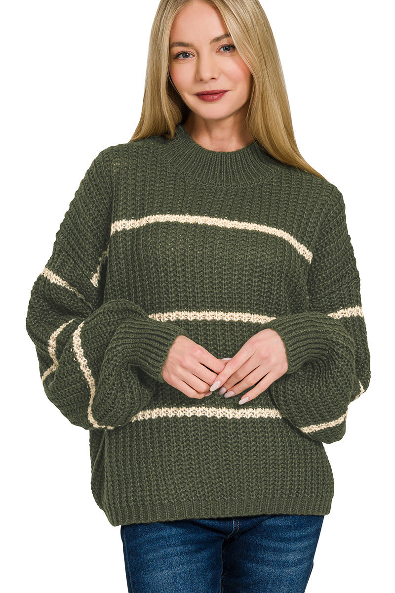 Olive Stripe Oversized Sweater