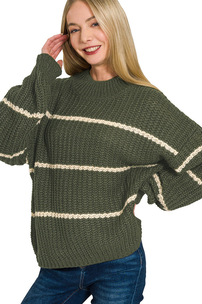 Olive Stripe Oversized Sweater
