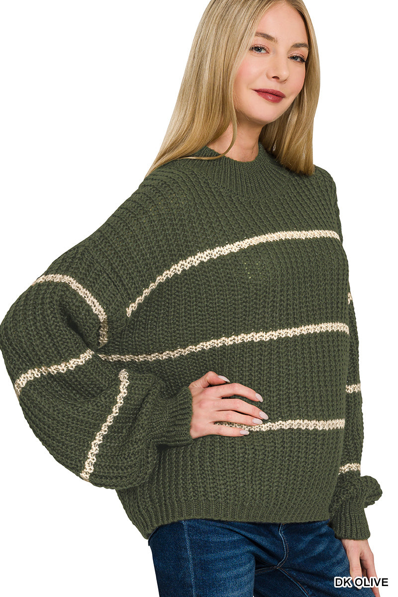 Olive Stripe Oversized Sweater