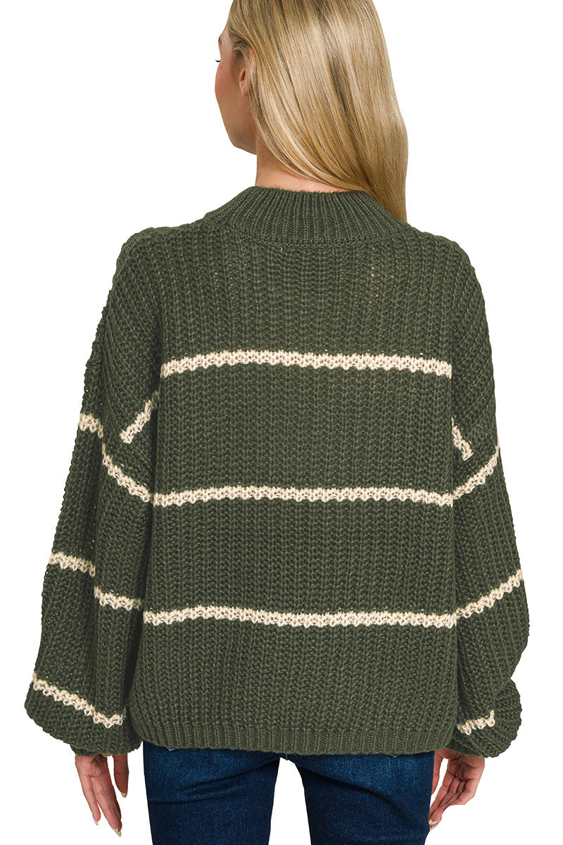Olive Stripe Oversized Sweater