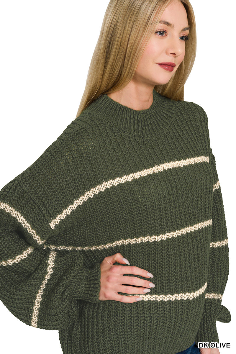 Olive Stripe Oversized Sweater