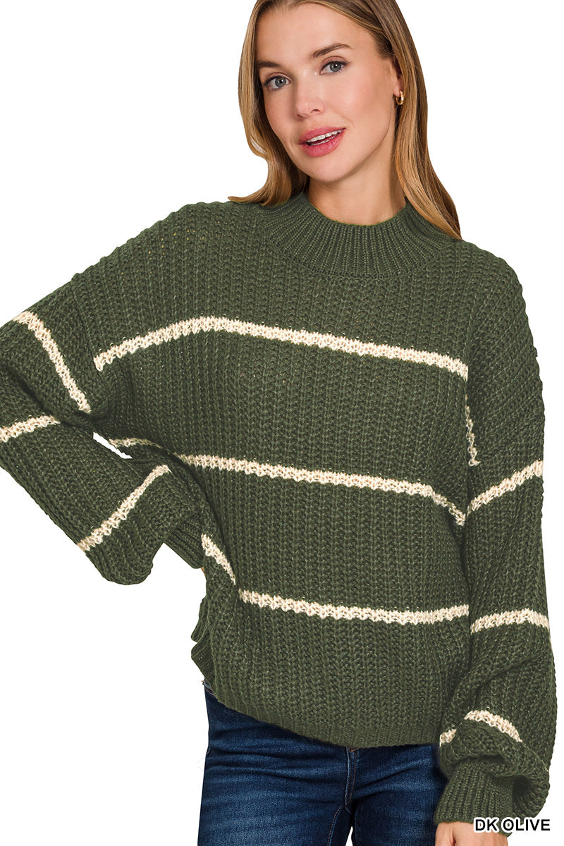 Olive Stripe Oversized Sweater