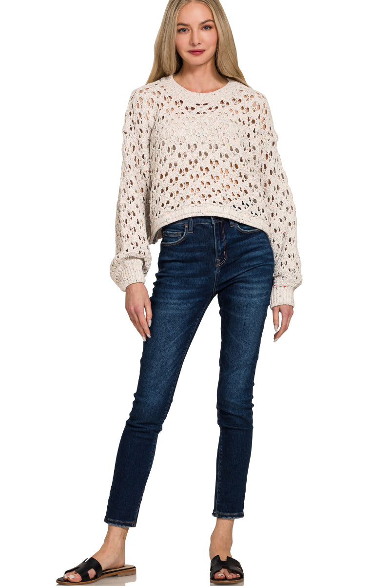 Confetti Crochet Crop Sweater