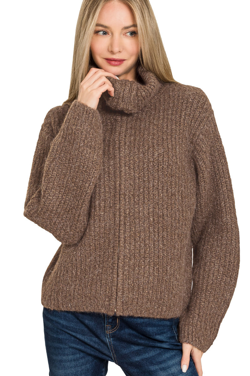 Wide Collar Zipper Sweater Cardi