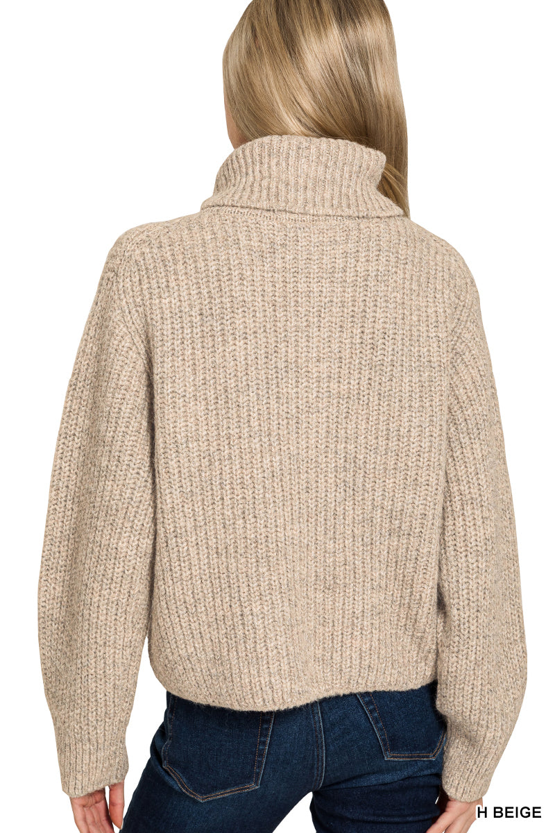 Wide Collar Zipper Sweater Cardi
