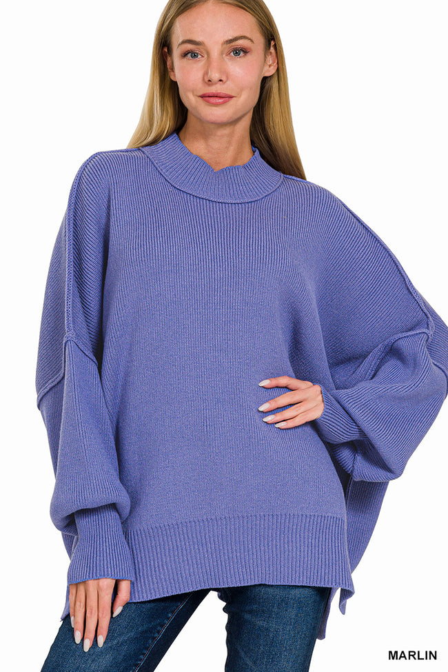 Royal Blue Mock Neck Oversized Sweater