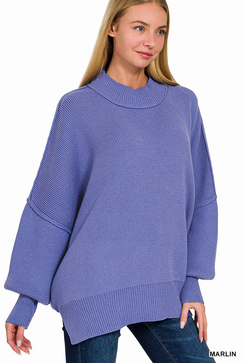 Royal Blue Mock Neck Oversized Sweater