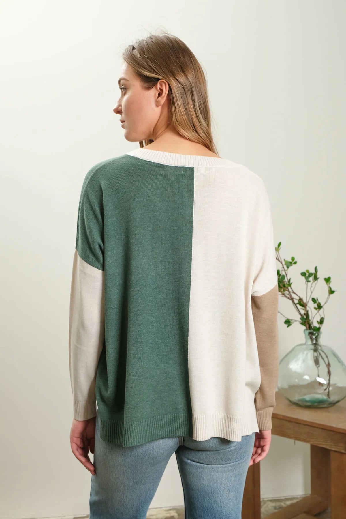 Olive Mixed Color Block Sweater