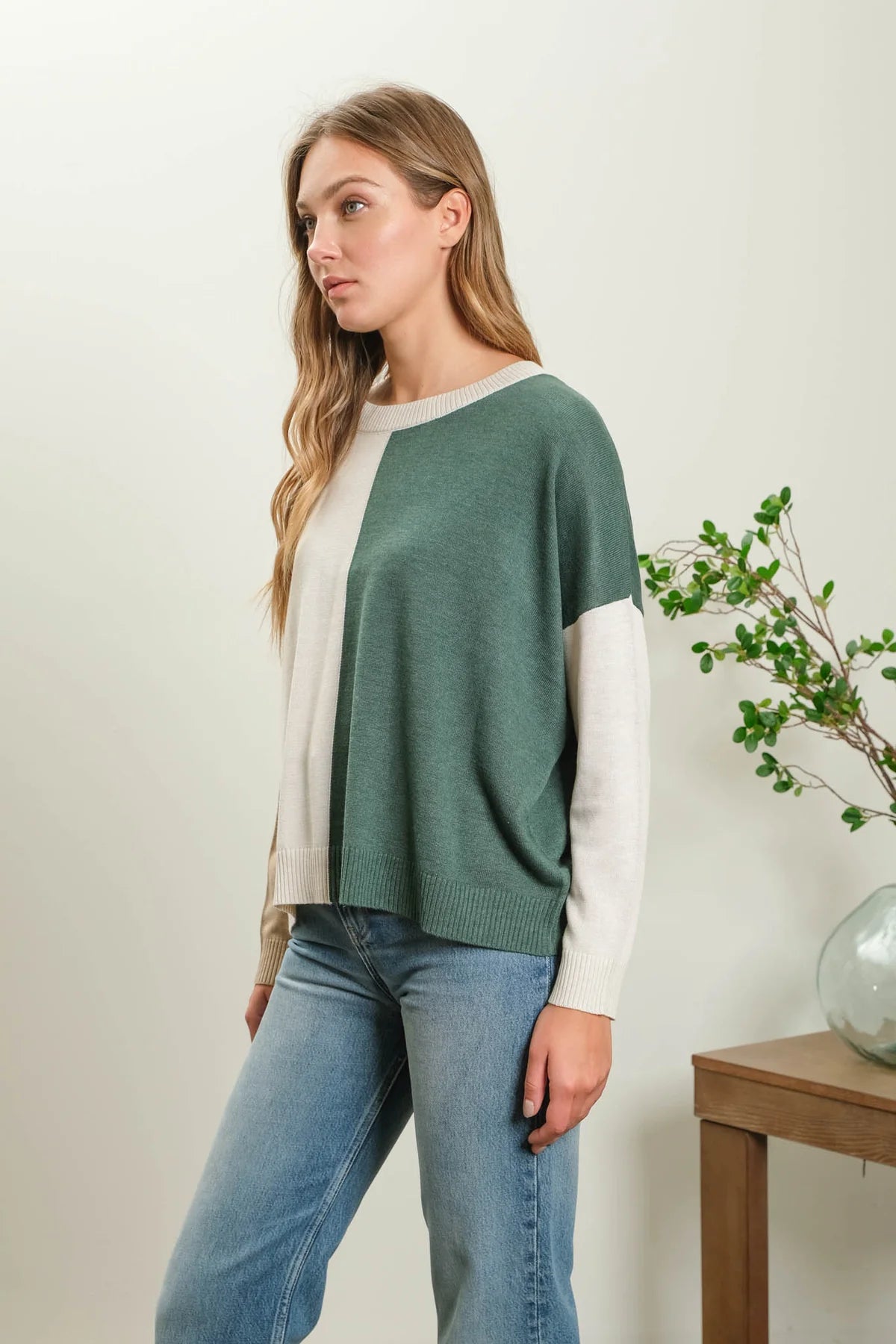 Olive Mixed Color Block Sweater