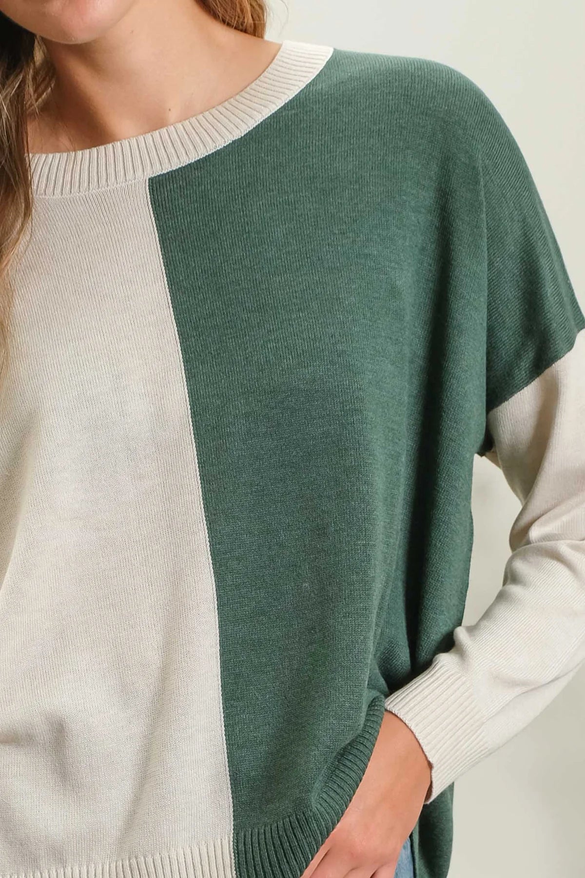 Olive Mixed Color Block Sweater