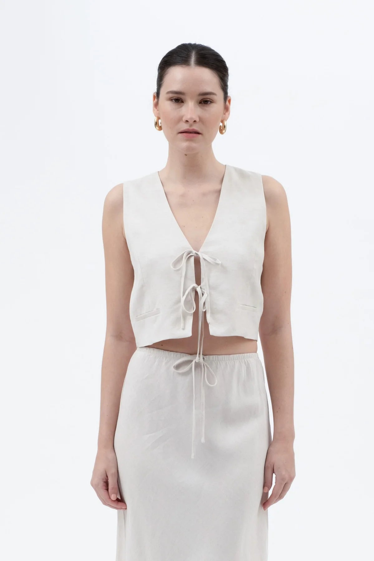 Oatmeal Tie Front Crop Vest