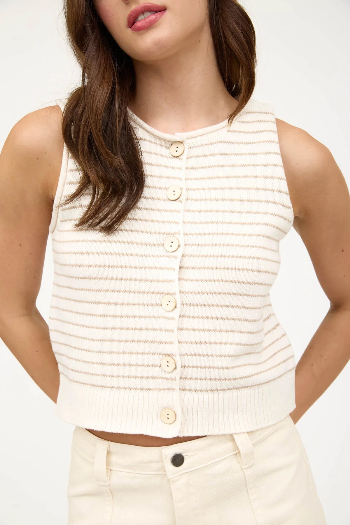 Oatmeal Stripe Reversible Button Top