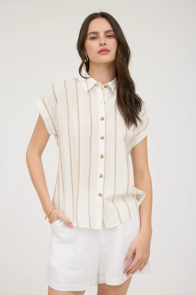 Natural Stripe Button Up Top
