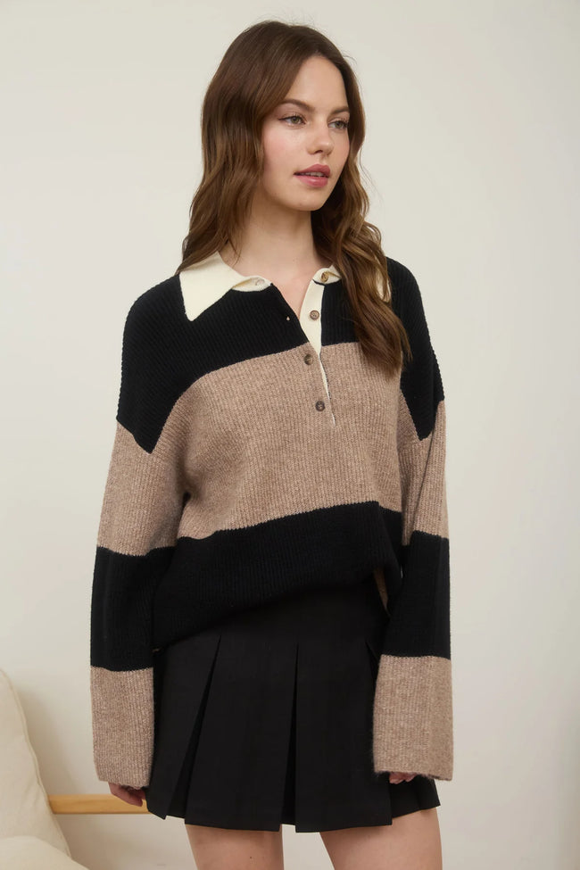 Wide Stripe Polo Rugby Sweater