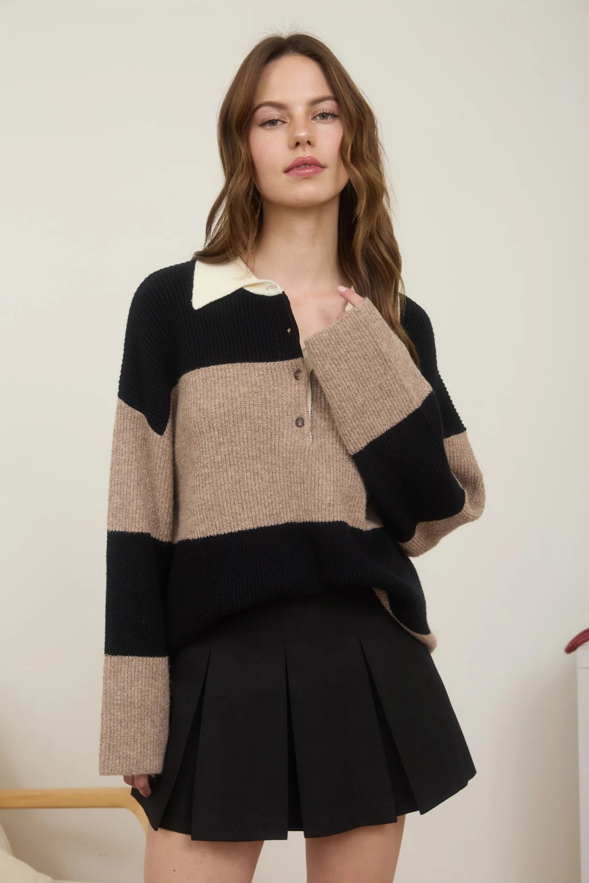 Wide Stripe Polo Rugby Sweater