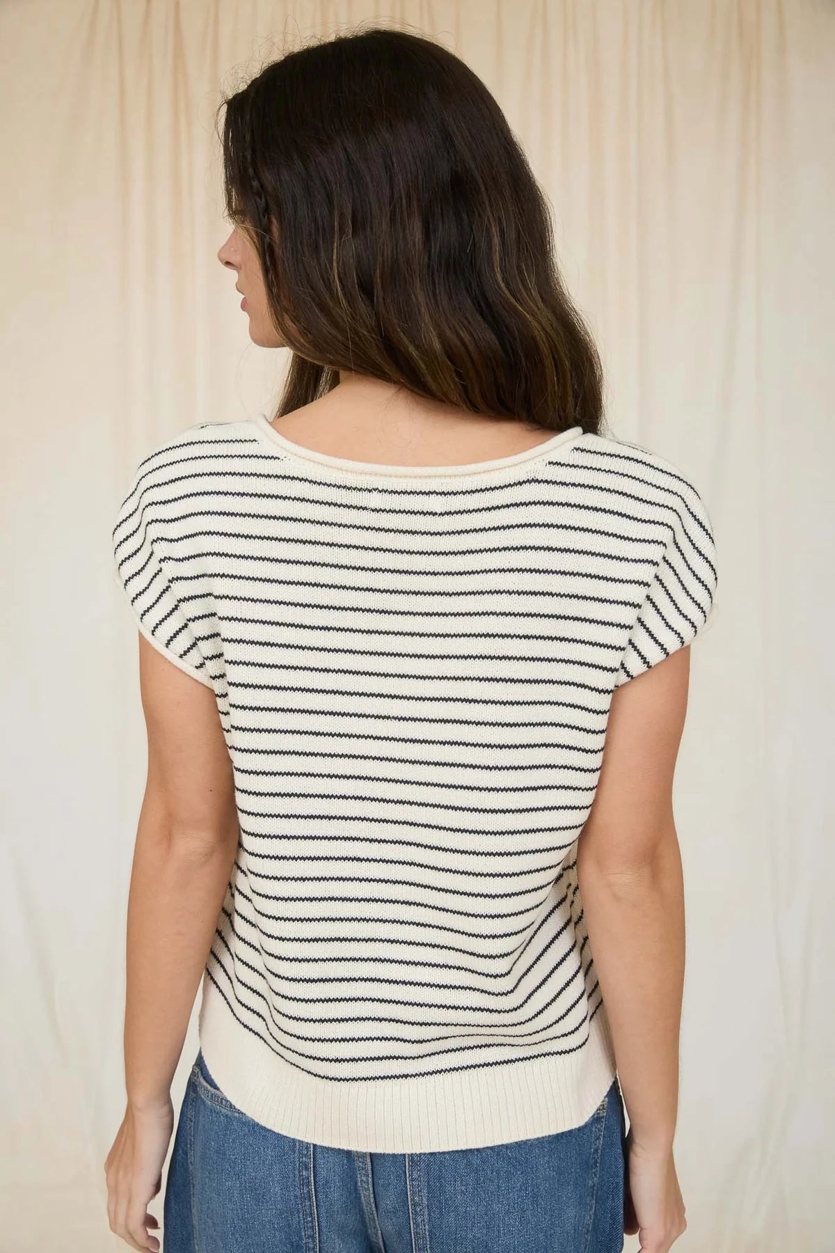 Stripe Wood Button Knit Top