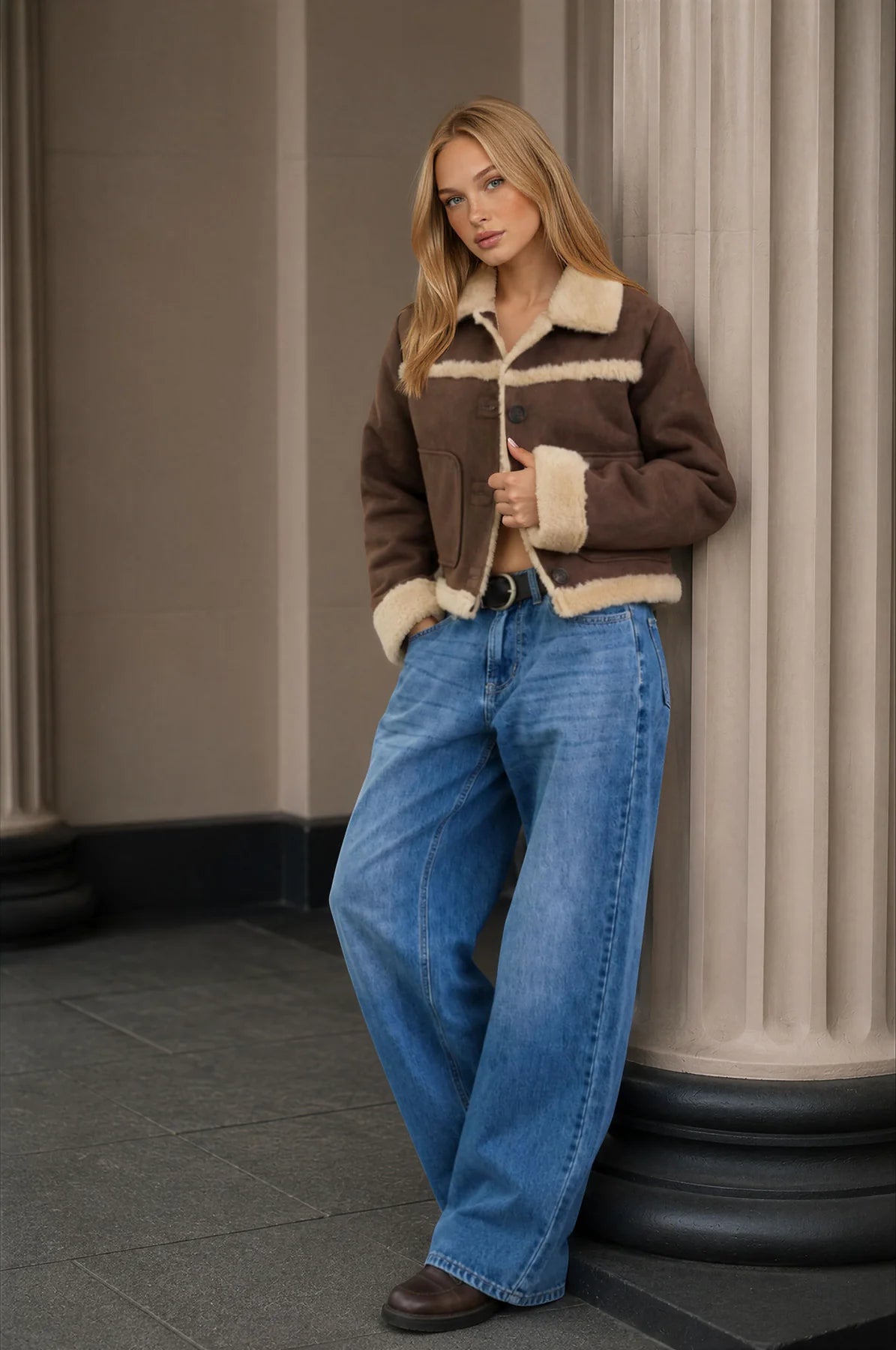 Chocolate Shearling Suedette Jacket