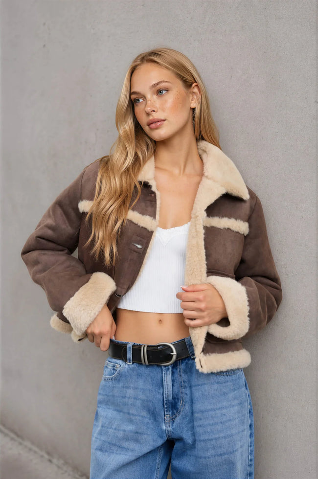 Chocolate Shearling Suedette Jacket