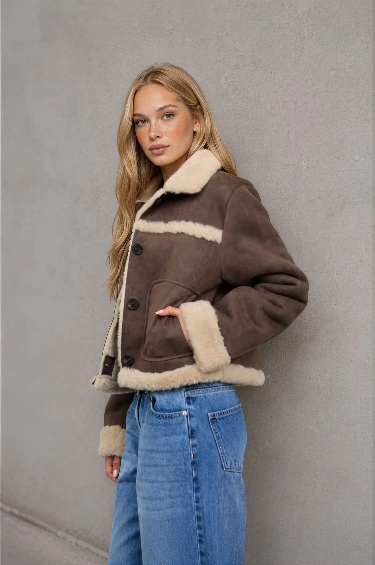 Chocolate Shearling Suedette Jacket