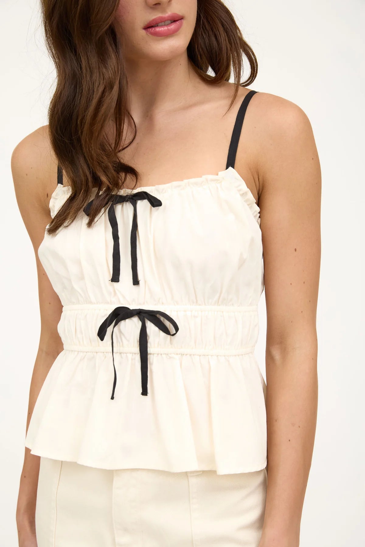 Cream Black Bow Peplum Top