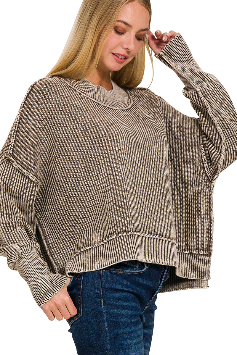 Stone Wash Ribbed Oversize Sweater
