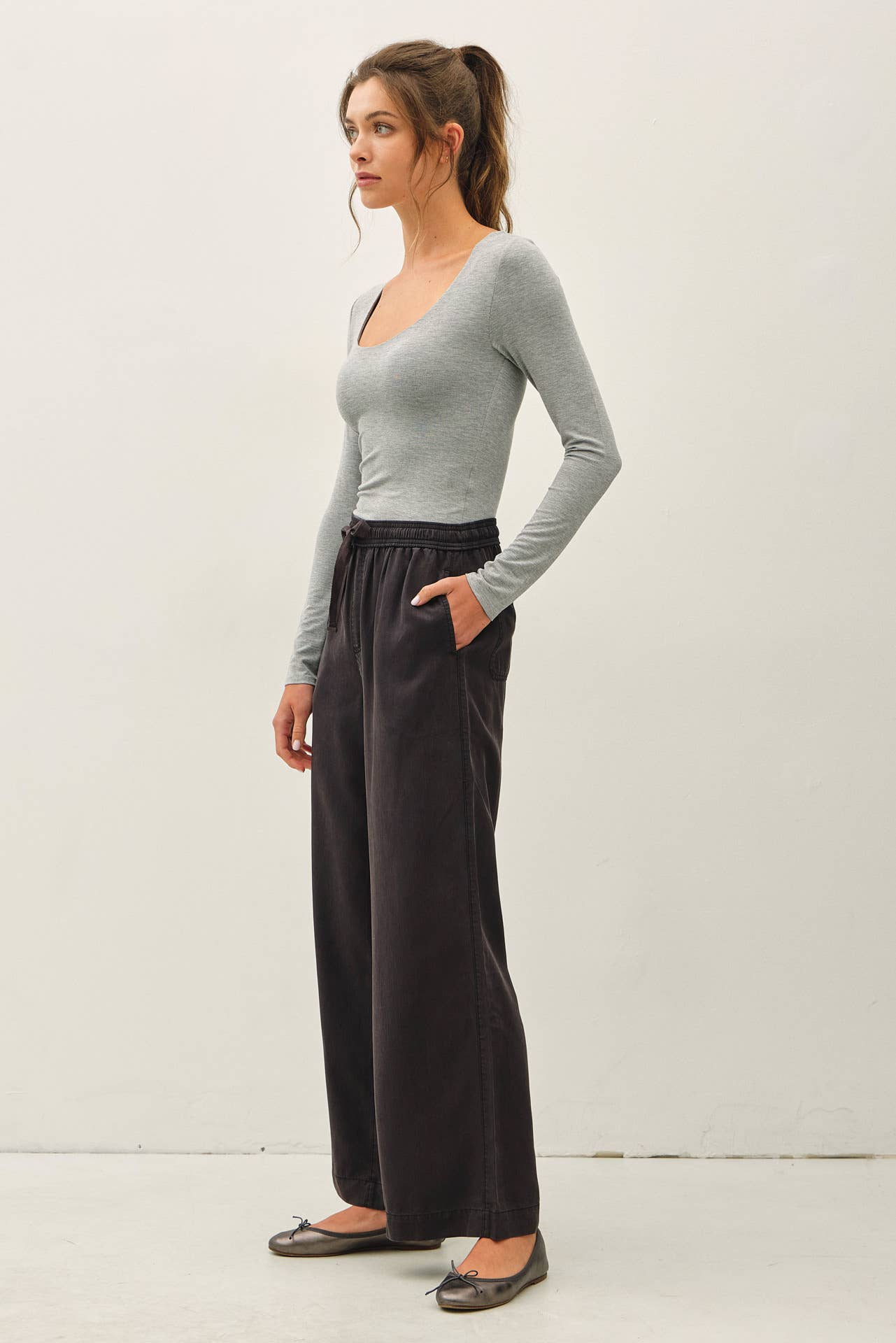 Tercel Tie Waist Wide Leg Pants