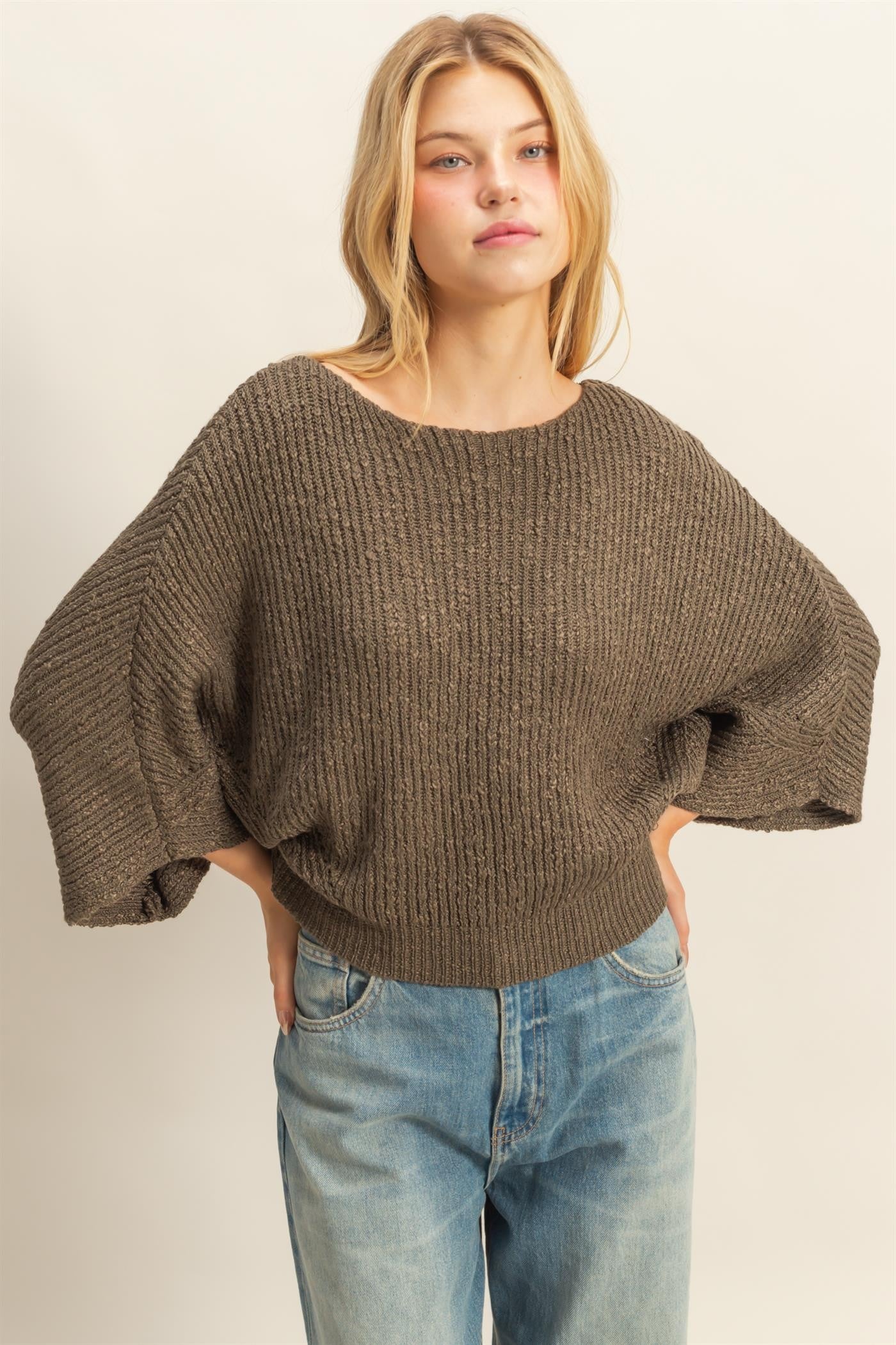Dolman Slub Knit Sweater