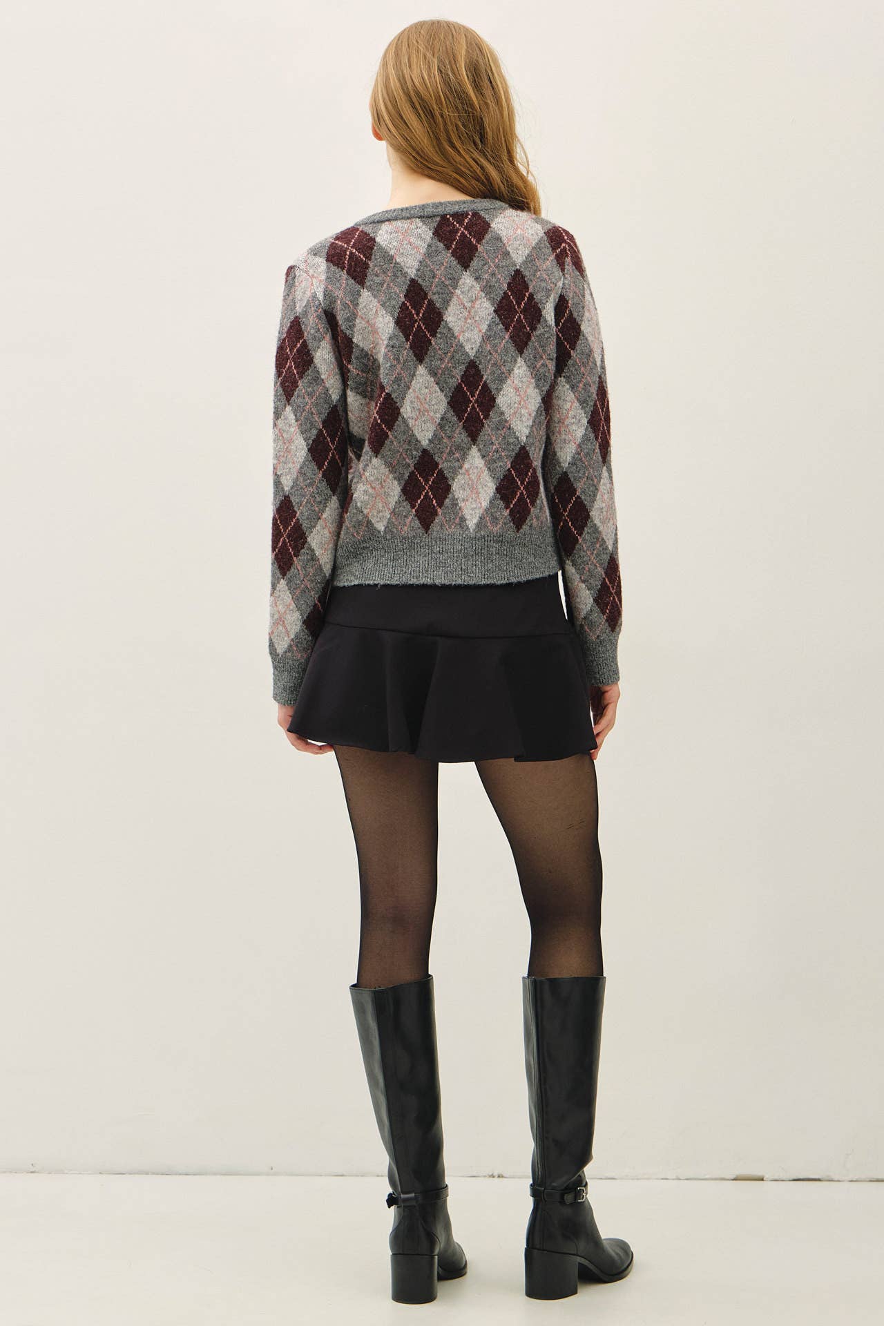 Argyle Wool Blend Button Cardigan