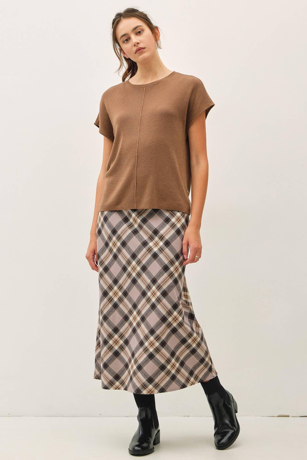 Plaid A-Line Midi Skirt