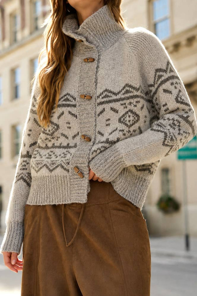 Toggle Button Fair Isle Cardigan