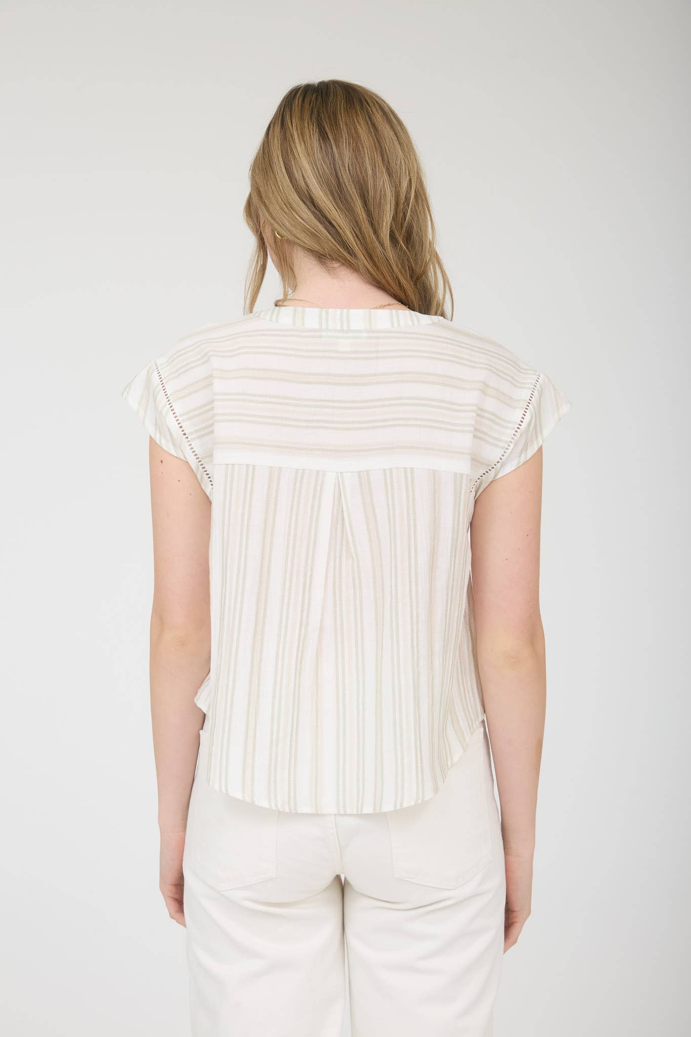 Stripe Wood Button Henley Top